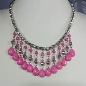 Paparazzi Marble Pink and Silver Teardrop Necklace